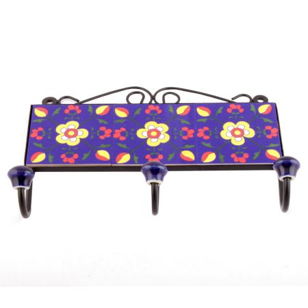 Navy Blue And Yellow Floral Ceramic Tiles Hooks Online